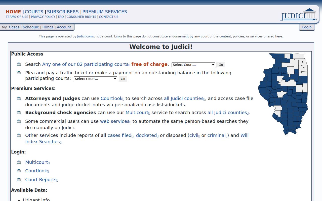 Cass County criminal court cases on the Judici homepage