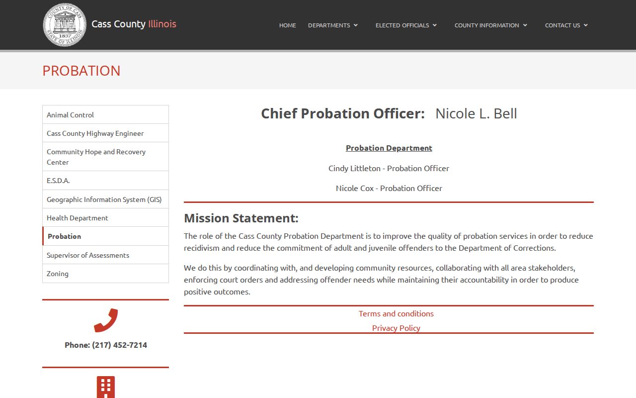 Cass County probation criminal records department page