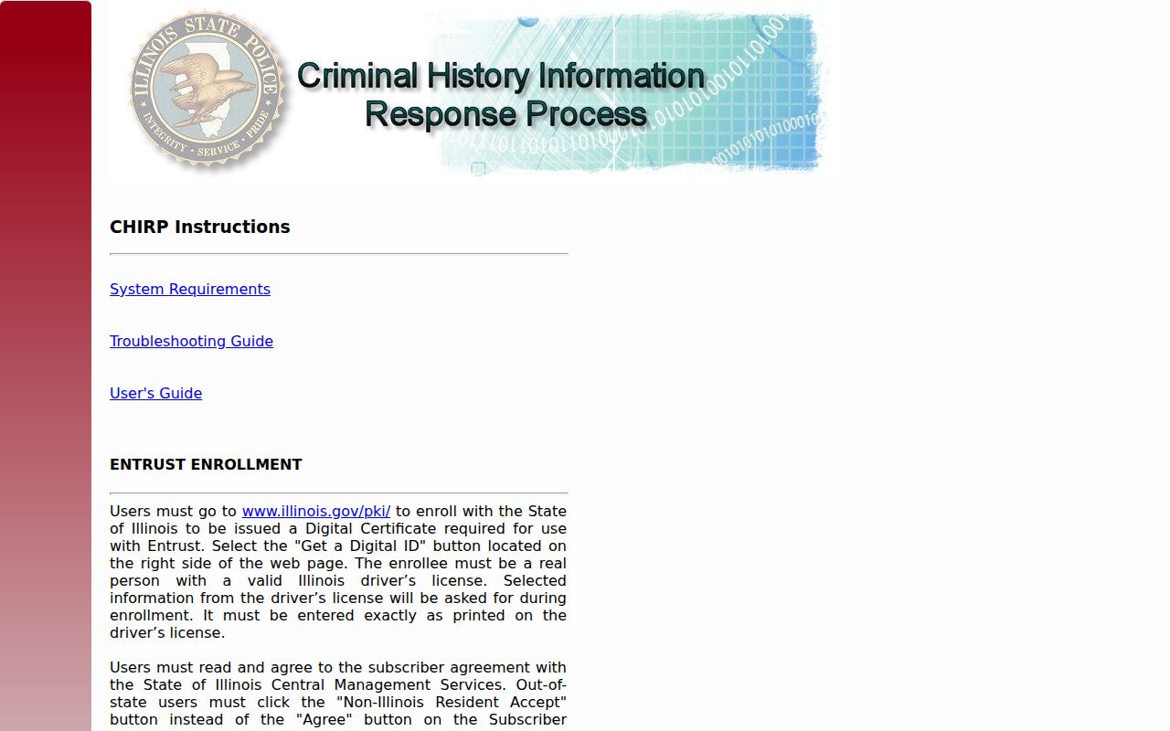 Cass County criminal history CHIRP login page