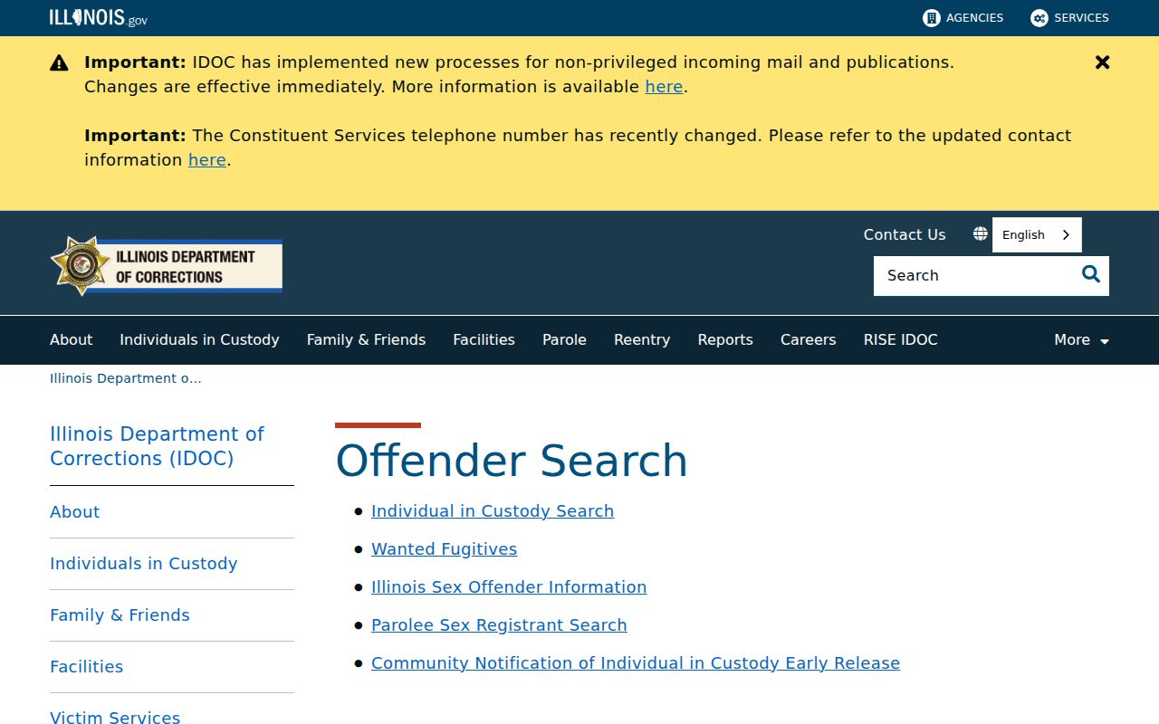 Cass County criminal custody search options at IDOC