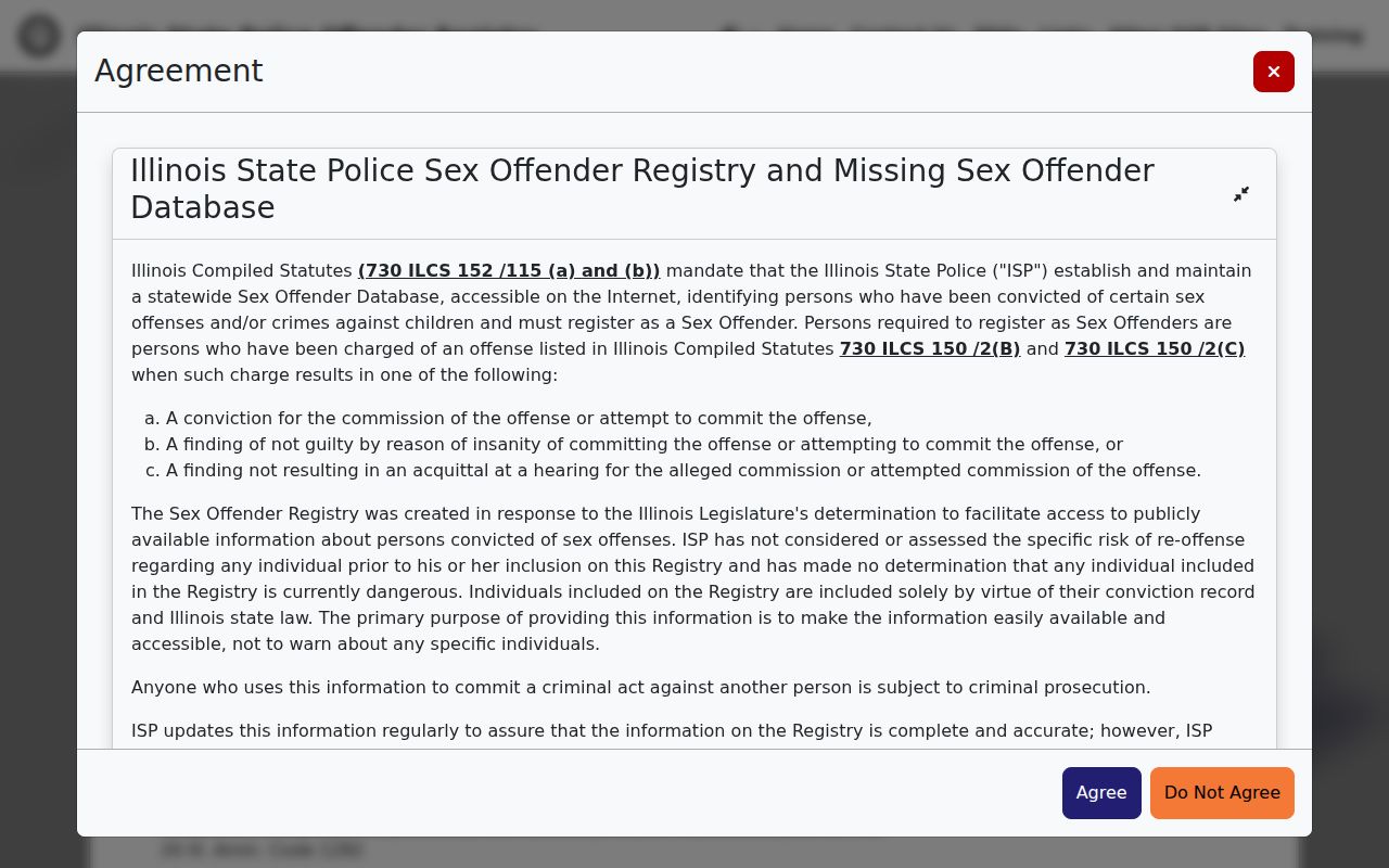 Cass County sex offender registry ISP disclaimer